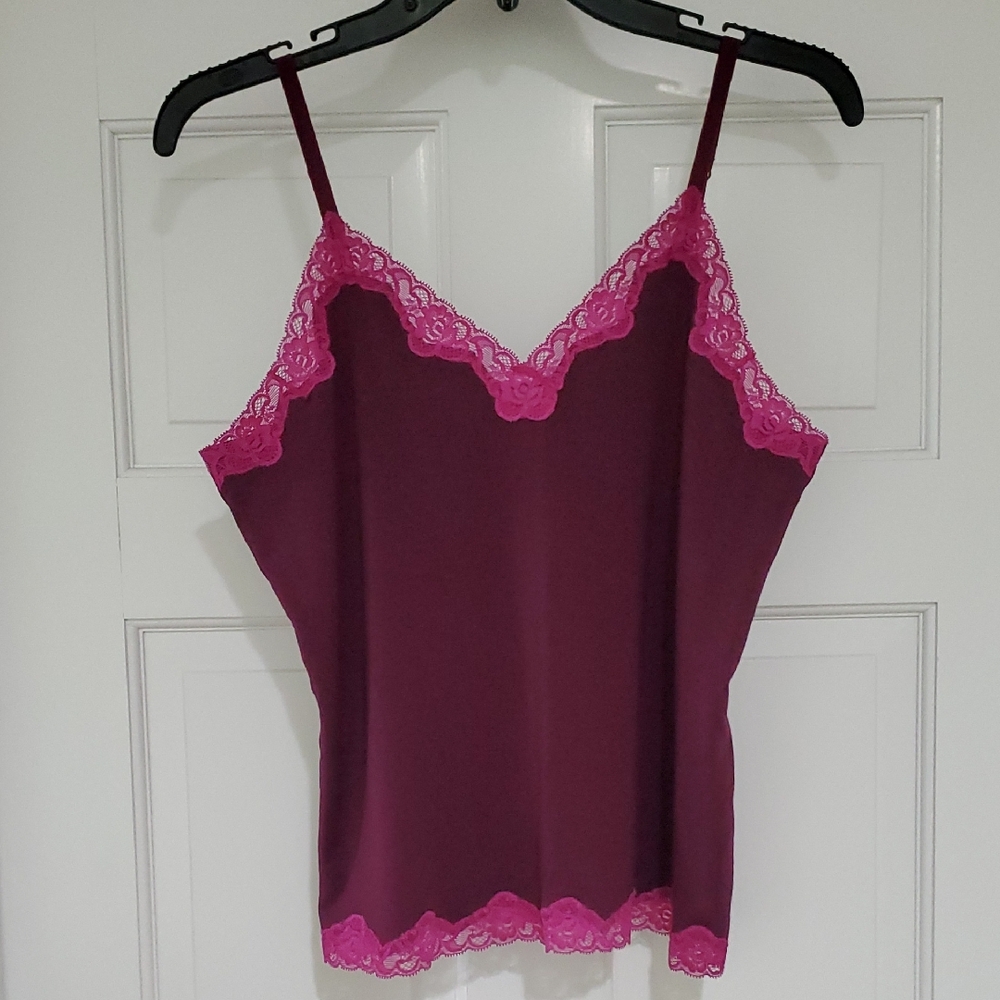 Hillard & Hanson Pink Lace Trim Modal Cami SZ L/XL